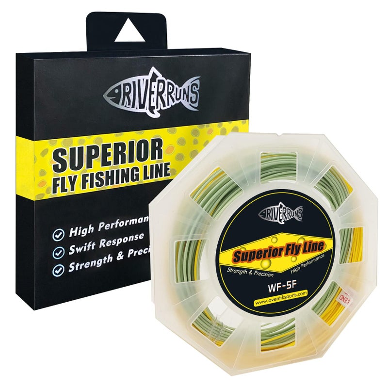 Riverruns Fly Fishing Floating Line with Welded Loop Weight Forward Fly Lines 85FT WF3 4 5 6 7 8F (Green+Yellow, WF3F) - Image 1